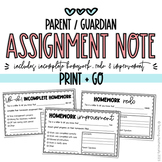 Parent/Guardian Assignment Notes | Incomplete Homework, Ru