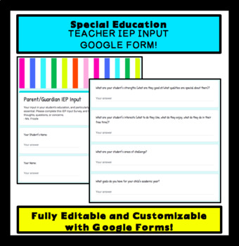 Preview of Parent/Guardian IEP Input Google Form-Special Education -  DISTANCE & EDITABLE!