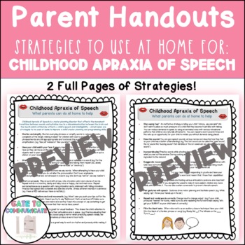 Preview of Parent Handout - Childhood Apraxia of Speech - Strategies for Home