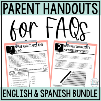 Preview of Speech Therapy Parent Handouts Bundle- Frequently Asked Questions for EI