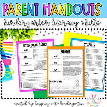 Preview of Parent Handouts - Kindergarten Literacy Skills Parent Teacher Conferences