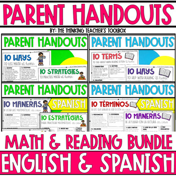 Preview of Parent Handouts Reading and Math Bundle Spanish and English