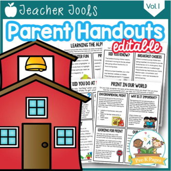 Preview of Parent Handouts for Preschool, Pre-K, and Kindergarten Editable