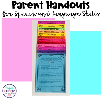 Preview of Parent Handouts for Speech and Language Skills