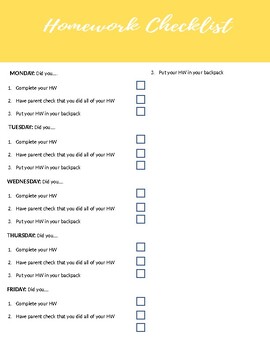 Preview of Parent Homework Checklist