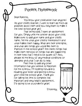 homework letters to parents from teachers