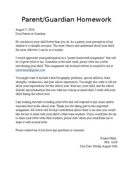parent homework letter