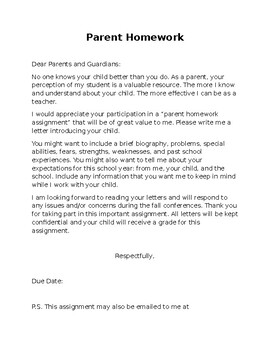 parent letter for homework