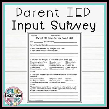 Preview of Parent Input IEP Form for Preschool and Self-Contained Students