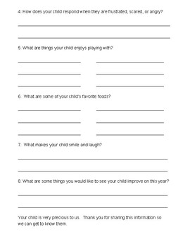 Parent Information Form for New Students by The Teaching Kind | TpT