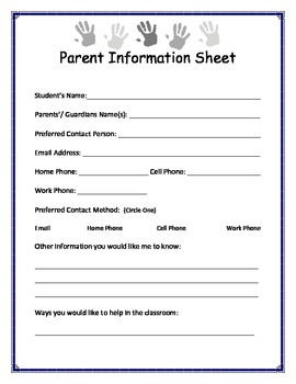 Parent Information Sheet by Emily Myers TPT