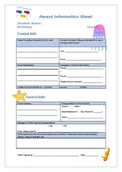 Preview of Parent Information Sheet Under The sea