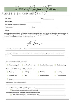 Preview of Parent Input Form
