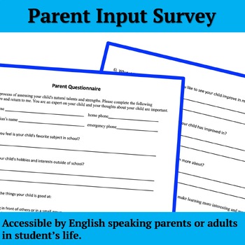 Preview of Parent Input English/Spanish | Parent completed Student Inventory | Grades 6-12