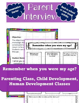 Preview of Parent Interview- Conversation Starter- Remember when you were my age?