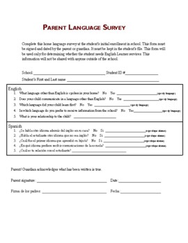 Preview of Office use Parent Language Survey Document Form