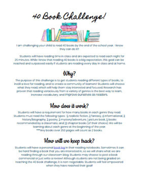 Preview of Parent Letter-40 Book Challenge *Editable*