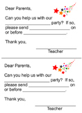 Parent Letter- Can you help us with our party