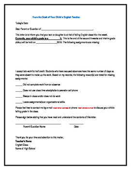 Preview of Parent Letter- Students Failing the Class