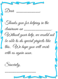 Parent Letter- Thank You for Helping