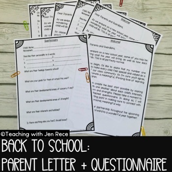 Preview of Back to School Parent/Guardian Letter and Questionnaire with Easel activity