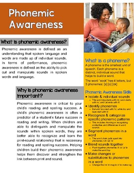 Preview of Parent Literacy Flyer - Phonemic Awareness