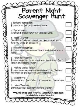 Parent Night Student-Led Scavenger Hunt by Wild About Words | TpT
