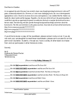 Preview of Parent Permission Form for Reading Developmentally Advanced Books