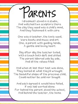 Parent Poem by Sweet Tooth Teaching | Teachers Pay Teachers