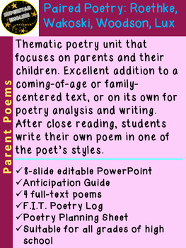Preview of Paired Poetry 4 Poems About Parents & Children Close Reading/Poetry Writing Unit