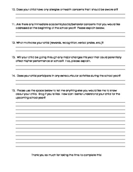 Parent Questionnaire by Janelle Rushin | TPT