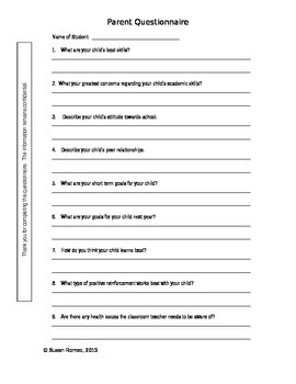 Parent Questionnaire by teachertoolscanada | TPT