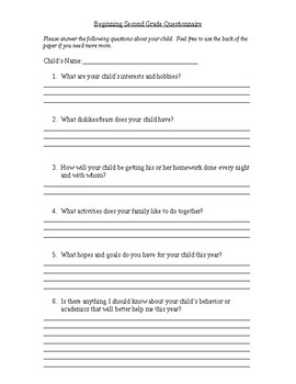 Parent Questionnaire by Kelly Van Der Wende | Teachers Pay Teachers