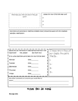 Parent Questionnaire About their Child by Kathryn Troyer | TPT