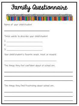 Parent Questionnaire | Back-to-School Family Involvement by Coconut ...