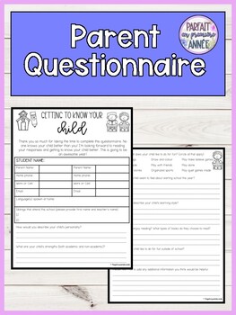 Preview of Parent Questionnaire Back to School Getting to Know Your Child