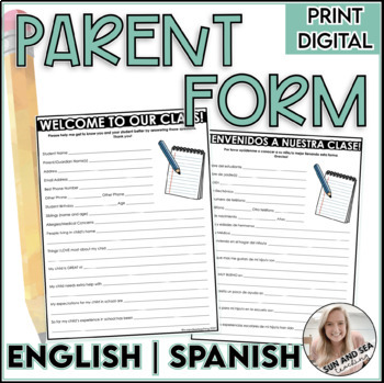 Preview of Parent Questionnaire ENGLISH and SPANISH | Print and Digital | Back to School
