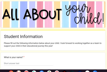 Preview of Parent Questionnaire Get To Know Your Child Google Form