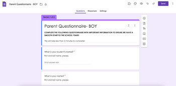 Preview of Parent Questionnaire - Get to know your students - Back to school!