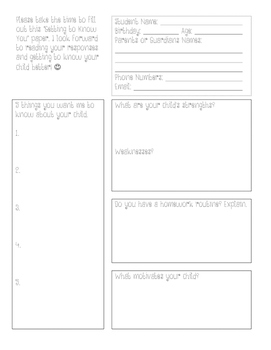 Parent Questionnaire (Getting to Know You) by Marlyn Davis | TPT