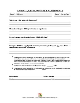 Preview of Parent Questionnaire and Agreements