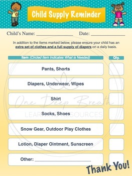 nice reminder for parents to bring diapers for schhol