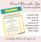 Parent Reminder Slip for Supplies, Diapers, Extra Clothes, etc.