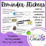 Reminder Stickers for Parent Communication