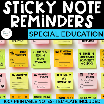 Preview of Parent Reminder Sticky Note Templates | Special Education