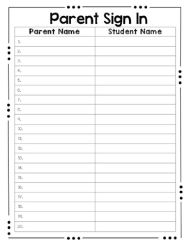 Parent Sign In Sheet by R and B's Busy Bees | Teachers Pay Teachers