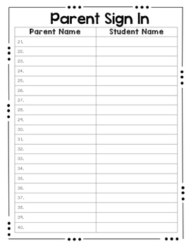 Parent Sign In Sheet by R and B s Busy Bees TPT
