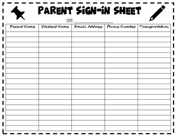 Parent Sign In Sheet By Manicmiddleschoollady Teachers Pay Teachers