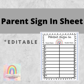 Preview of Parent Sign In Sheet *Editable*