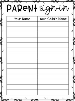 Parent Sign in Sheet by Happiness in Second Teachers Pay Teachers